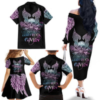 Skull Wings Roses - Zero Fuck Given Family Matching Off Shoulder Long Sleeve Dress and Hawaiian Shirt - Wonder Print Shop