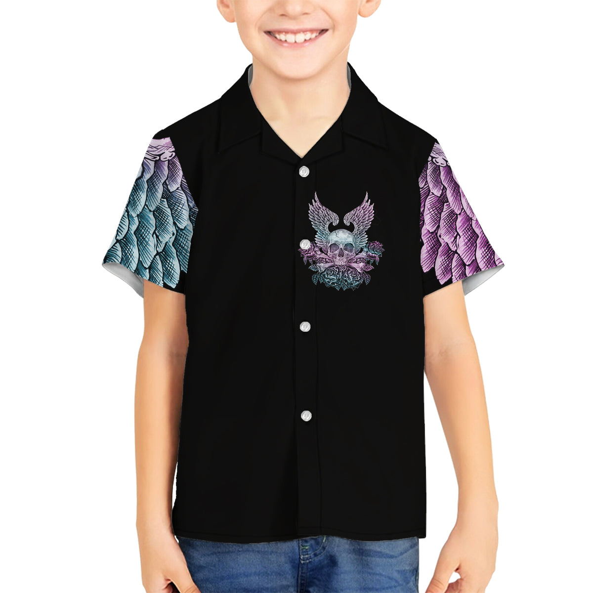 Skull Wings Roses - Zero Fuck Given Family Matching Off Shoulder Long Sleeve Dress and Hawaiian Shirt - Wonder Print Shop