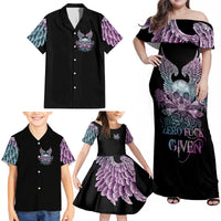 Skull Wings Roses - Zero Fuck Given Family Matching Off Shoulder Maxi Dress and Hawaiian Shirt - Wonder Print Shop