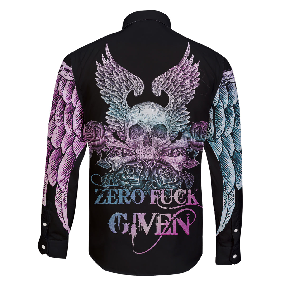 Skull Wings Roses - Zero Fuck Given Family Matching Off Shoulder Maxi Dress and Hawaiian Shirt - Wonder Print Shop