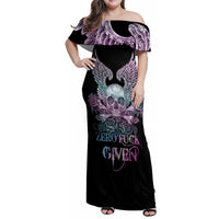 Skull Wings Roses - Zero Fuck Given Family Matching Off Shoulder Maxi Dress and Hawaiian Shirt - Wonder Print Shop