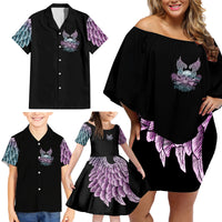 Skull Wings Roses - Zero Fuck Given Family Matching Off Shoulder Short Dress and Hawaiian Shirt - Wonder Print Shop