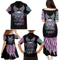 Skull Wings Roses - Zero Fuck Given Family Matching Puletasi Dress and Hawaiian Shirt - Wonder Print Shop