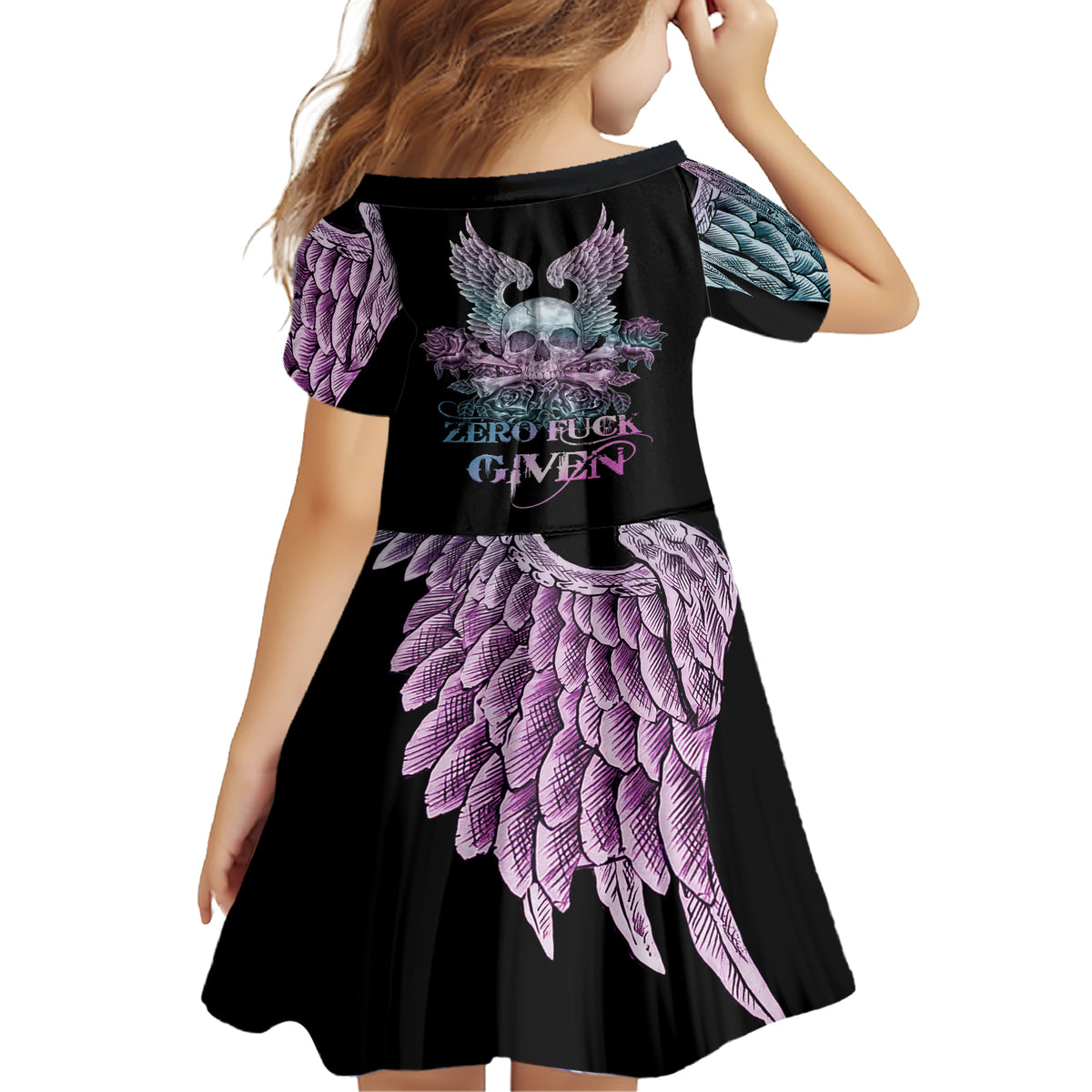 Skull Wings Roses - Zero Fuck Given Family Matching Short Sleeve Bodycon Dress and Hawaiian Shirt - Wonder Print Shop