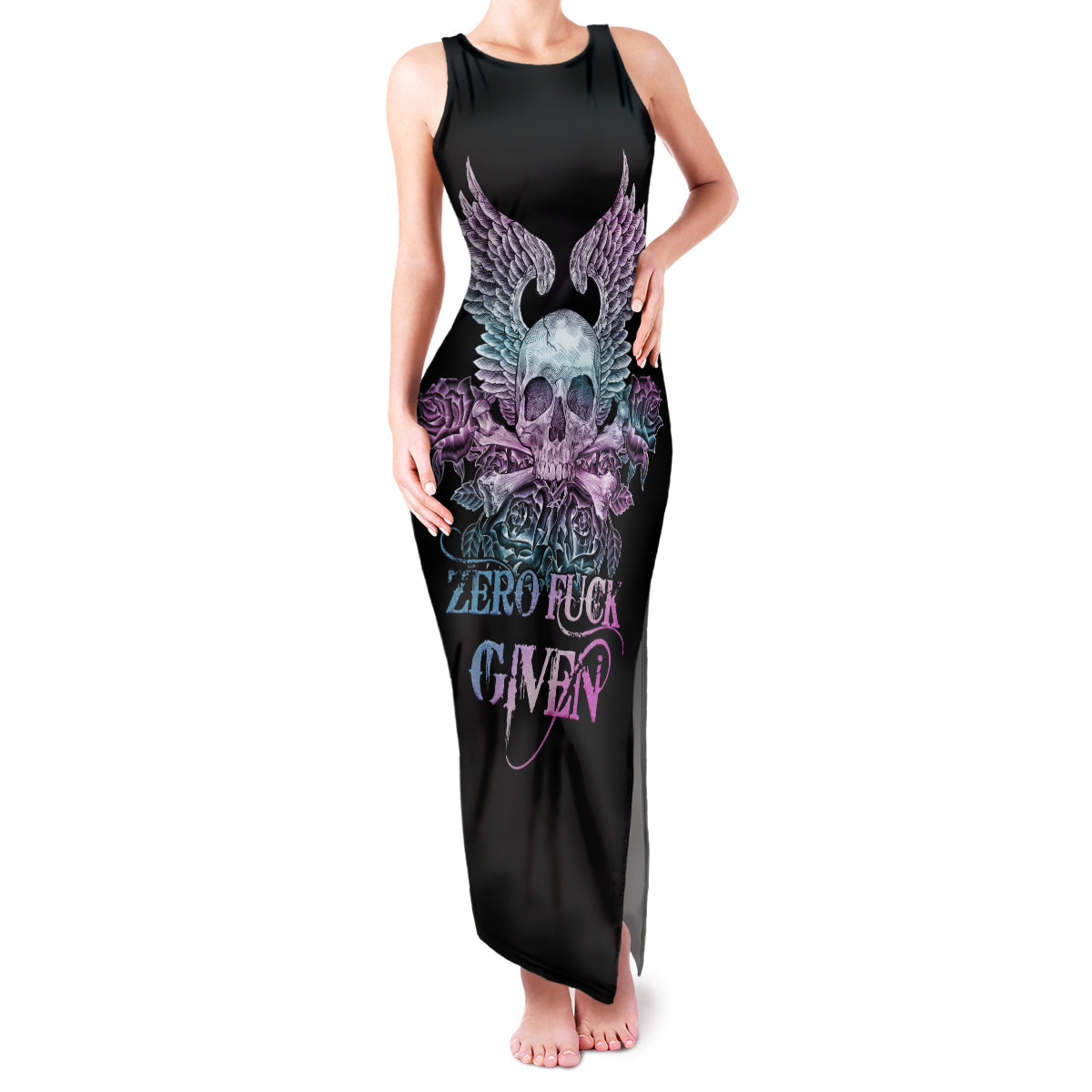 Skull Wings Roses - Zero Fuck Given Family Matching Tank Maxi Dress and Hawaiian Shirt - Wonder Print Shop