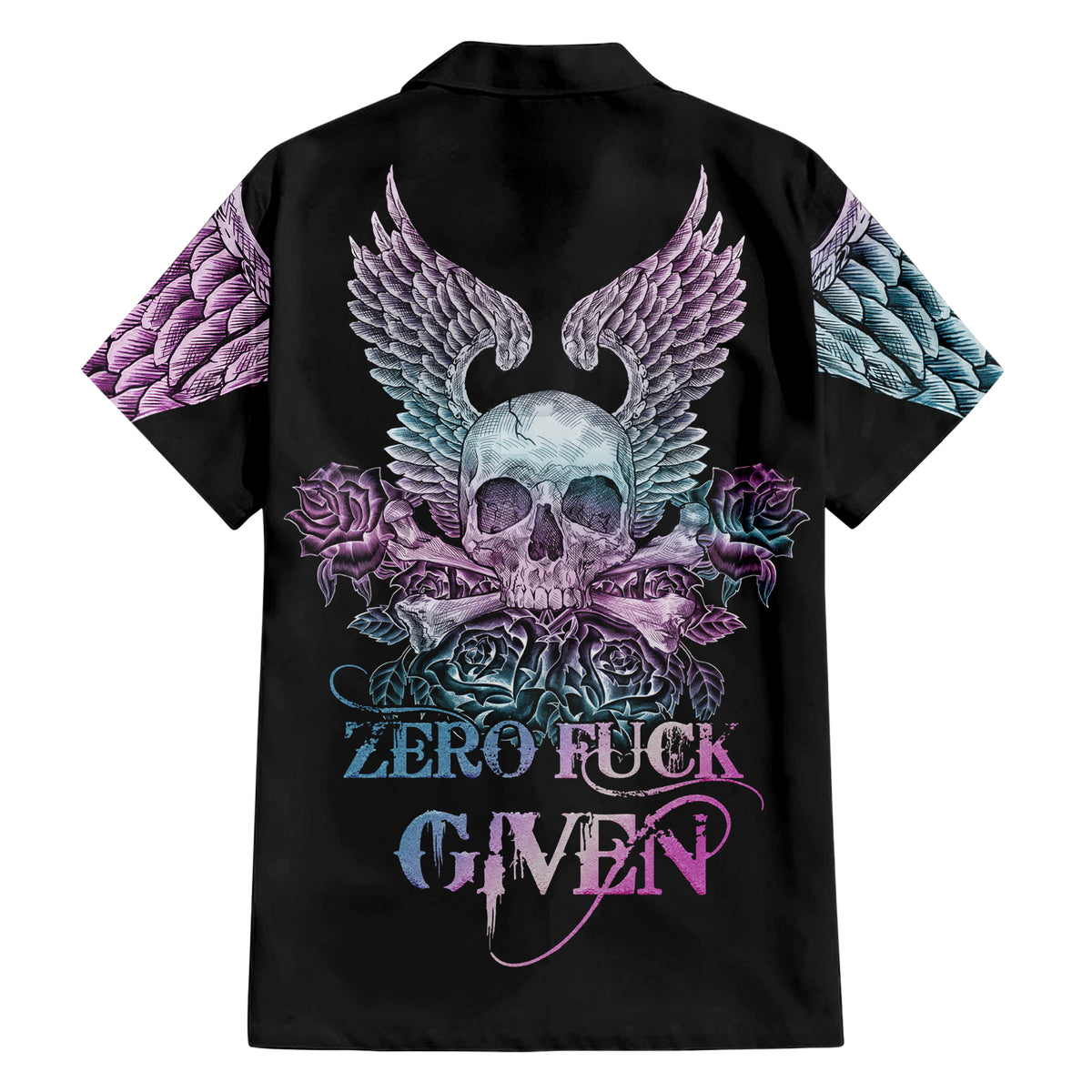 Skull Wings Roses - Zero Fuck Given Hawaiian Shirt - Wonder Print Shop