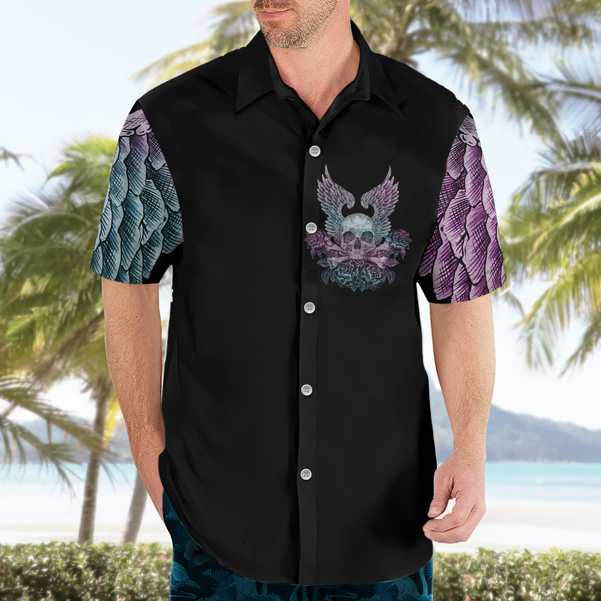 Skull Wings Roses - Zero Fuck Given Hawaiian Shirt - Wonder Print Shop