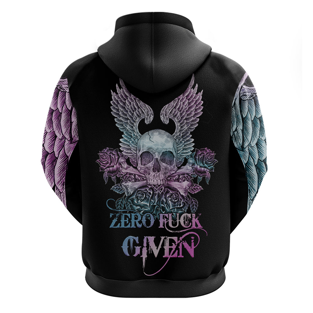 Skull Wings Roses - Zero Fuck Given Hoodie - Wonder Print Shop