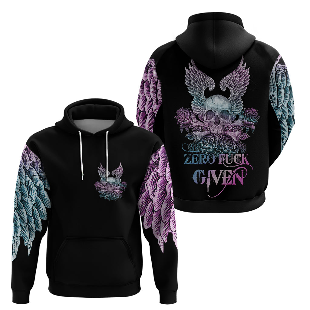 Skull Wings Roses - Zero Fuck Given Hoodie - Wonder Print Shop