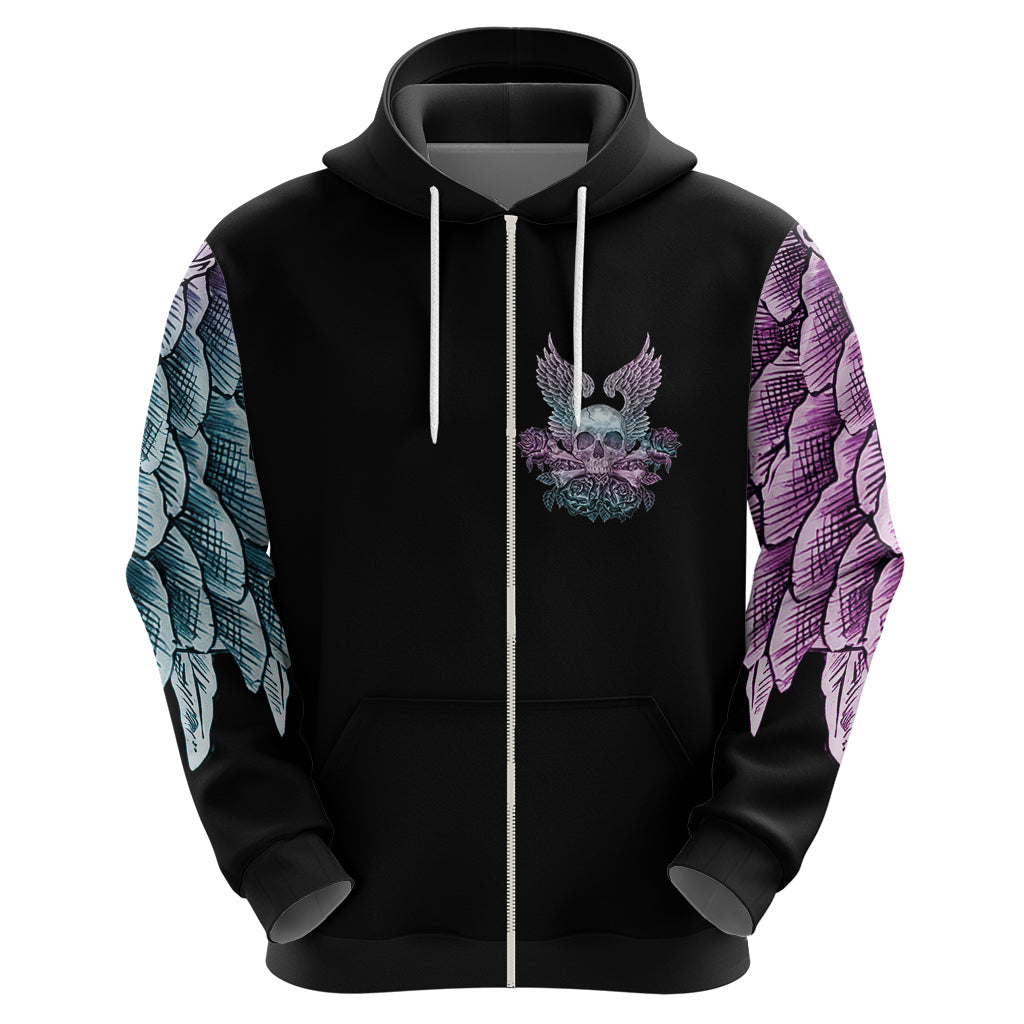 Skull Wings Roses - Zero Fuck Given Hoodie - Wonder Print Shop