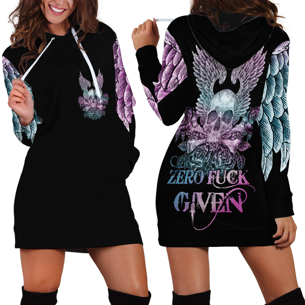 Skull Wings Roses - Zero Fuck Given Hoodie Dress - Wonder Print Shop
