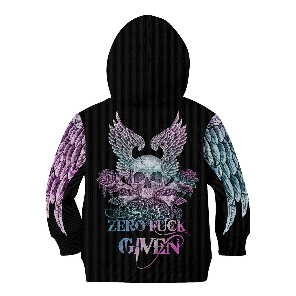 Skull Wings Roses - Zero Fuck Given Kid Hoodie - Wonder Print Shop