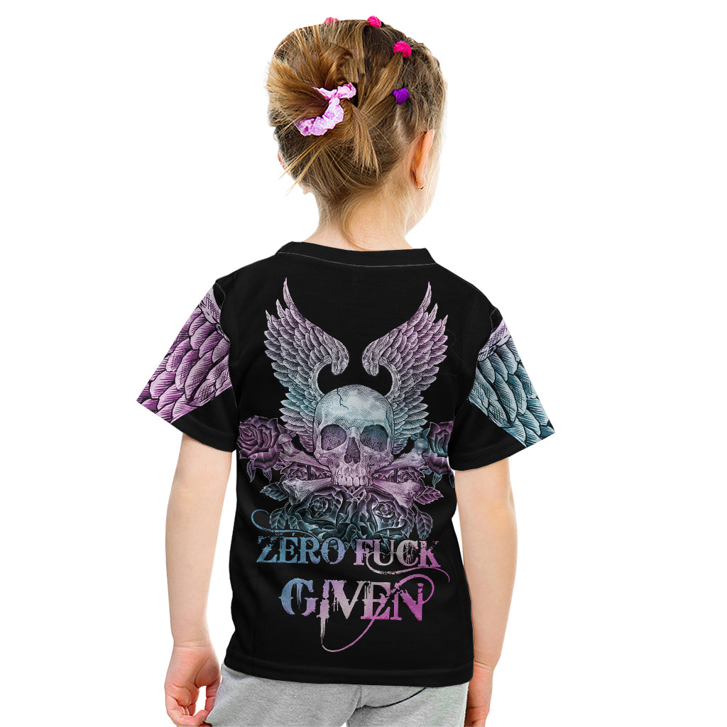 Skull Wings Roses - Zero Fuck Given Kid T Shirt - Wonder Print Shop