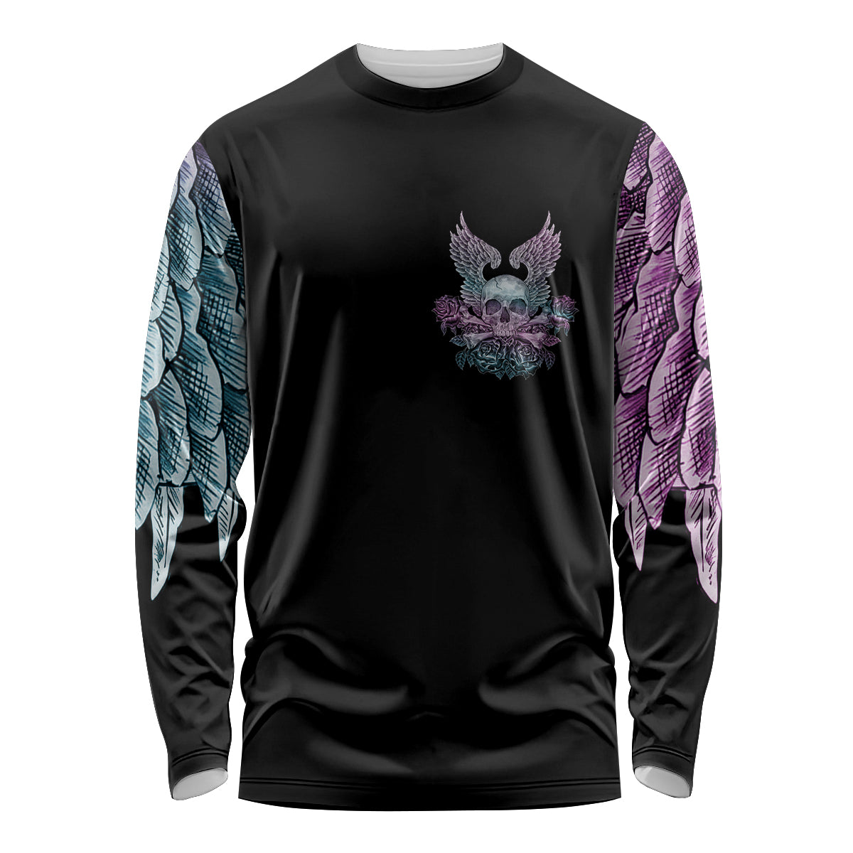 Skull Wings Roses - Zero Fuck Given Long Sleeve Shirt - Wonder Print Shop