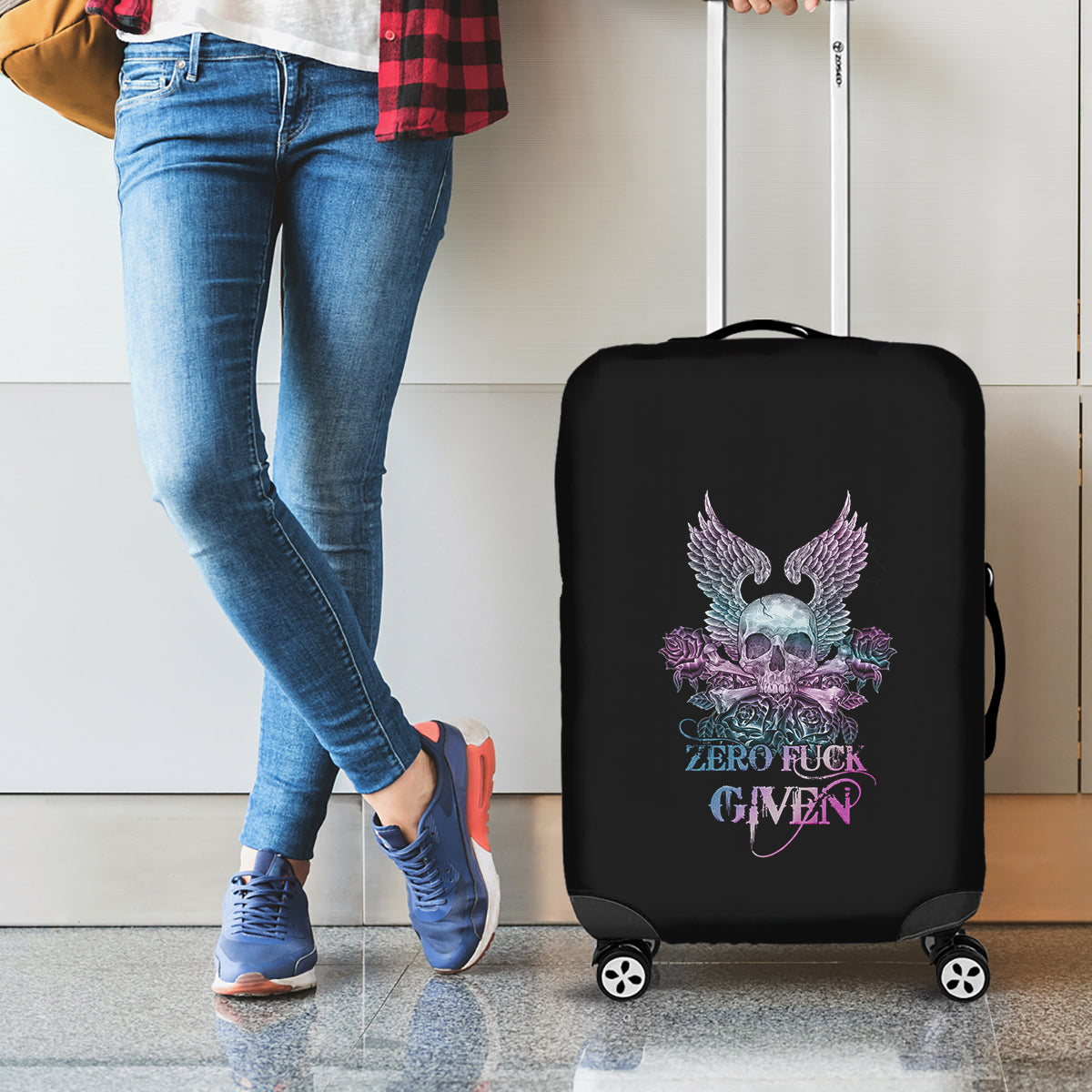 Skull Wings Roses - Zero Fuck Given Luggage Cover - Wonder Print Shop