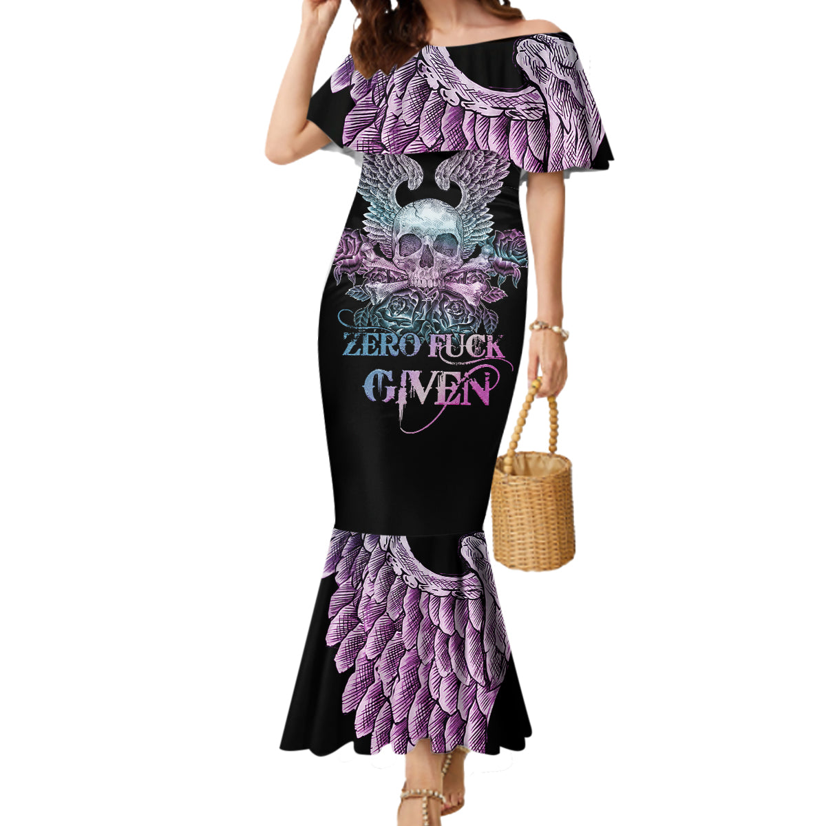 Skull Wings Roses - Zero Fuck Given Mermaid Dress - Wonder Print Shop