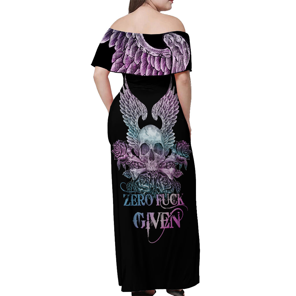 Skull Wings Roses - Zero Fuck Given Off Shoulder Maxi Dress - Wonder Print Shop