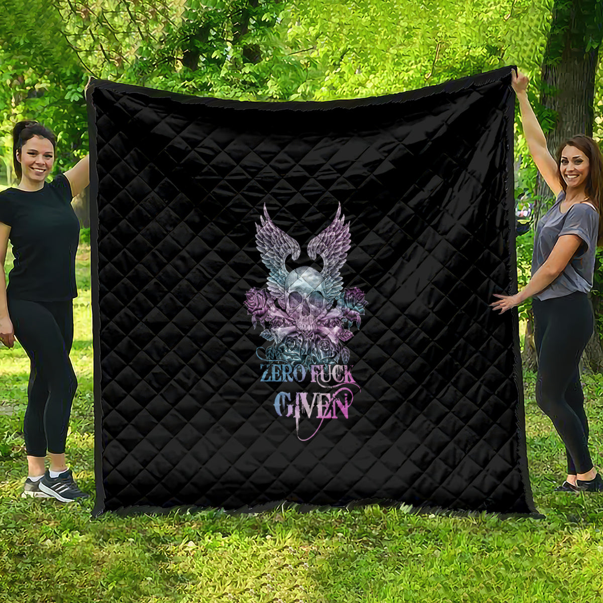 Skull Wings Roses - Zero Fuck Given Quilt - Wonder Print Shop