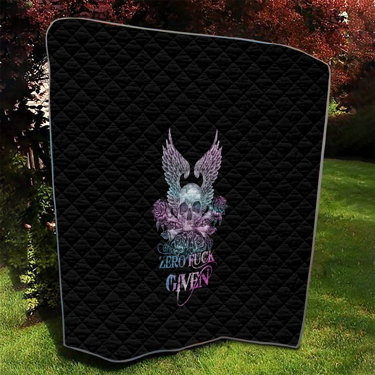 Skull Wings Roses - Zero Fuck Given Quilt - Wonder Print Shop