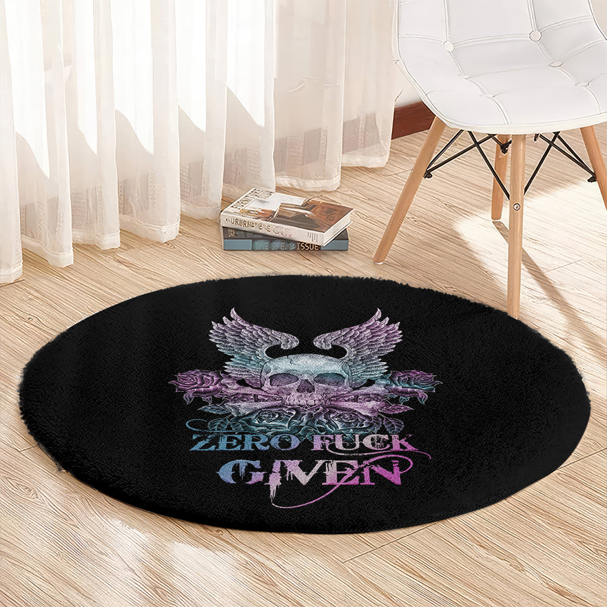 skull-wings-roses-zero-fuck-given-round-carpet