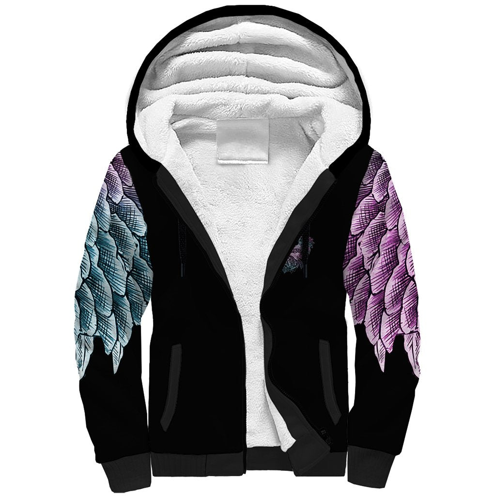 Skull Wings Roses - Zero Fuck Given Sherpa Hoodie - Wonder Print Shop