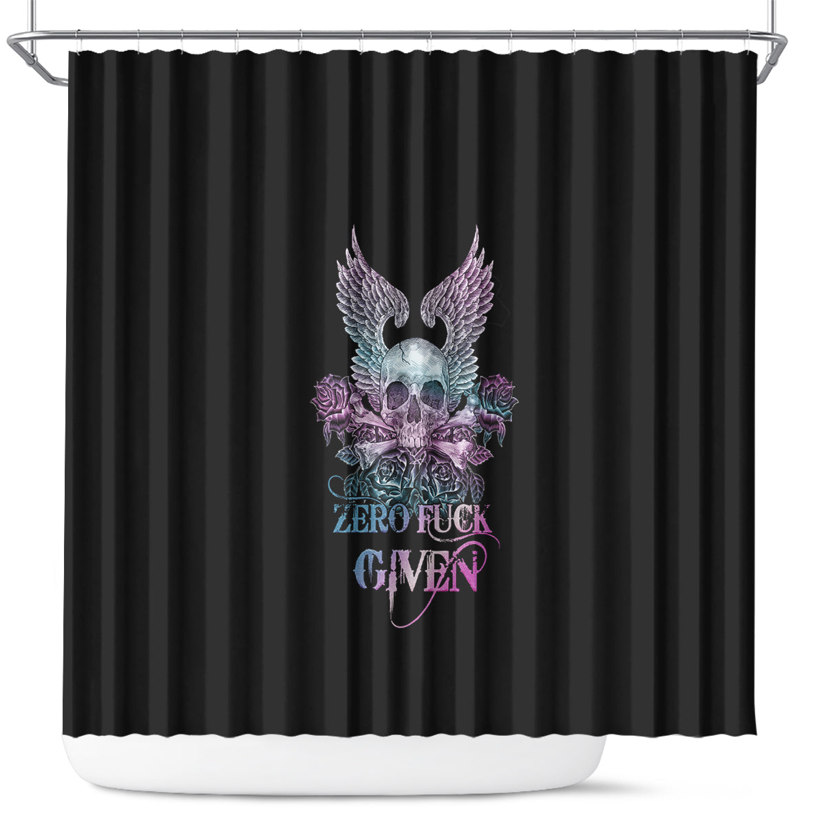 skull-wings-roses-zero-fuck-given-shower-curtain