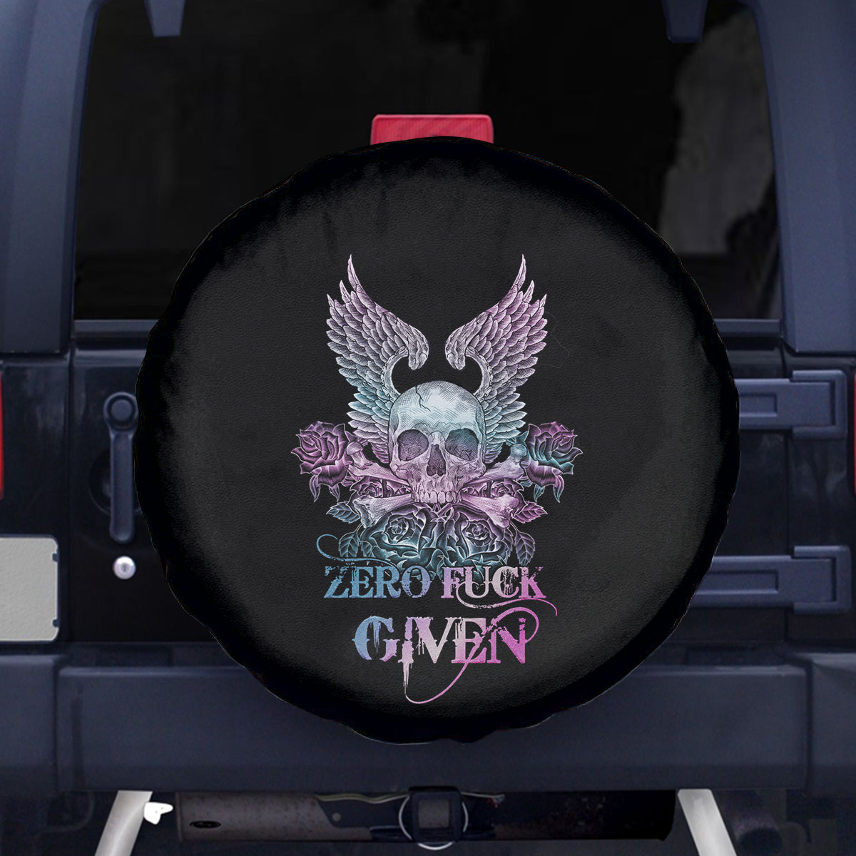 Skull Wings Roses - Zero Fuck Given Spare Tire Cover - Wonder Print Shop