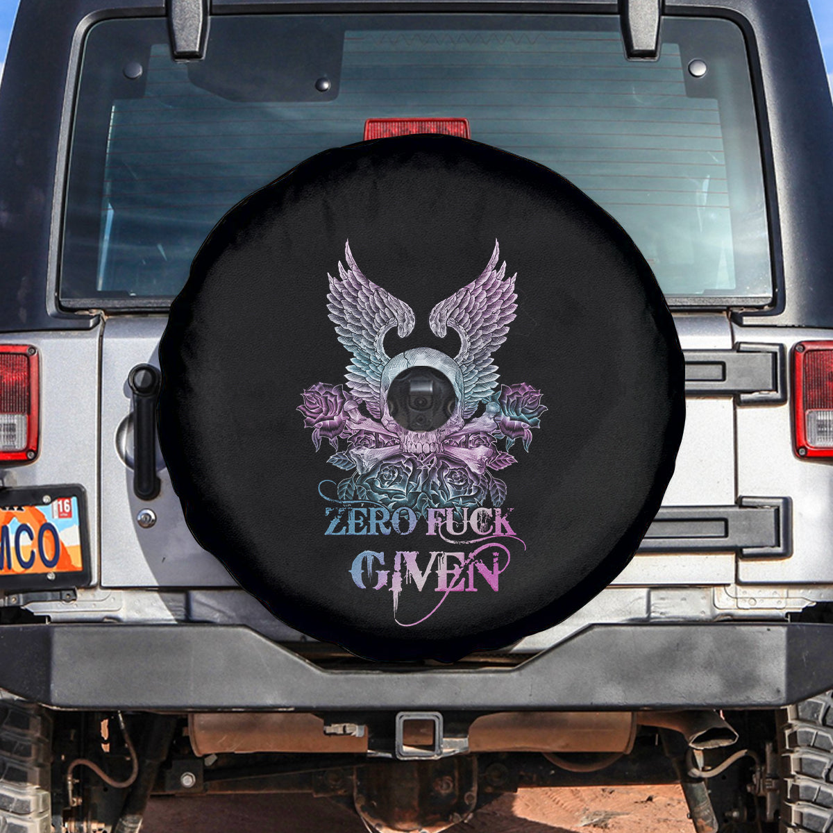 Skull Wings Roses - Zero Fuck Given Spare Tire Cover - Wonder Print Shop