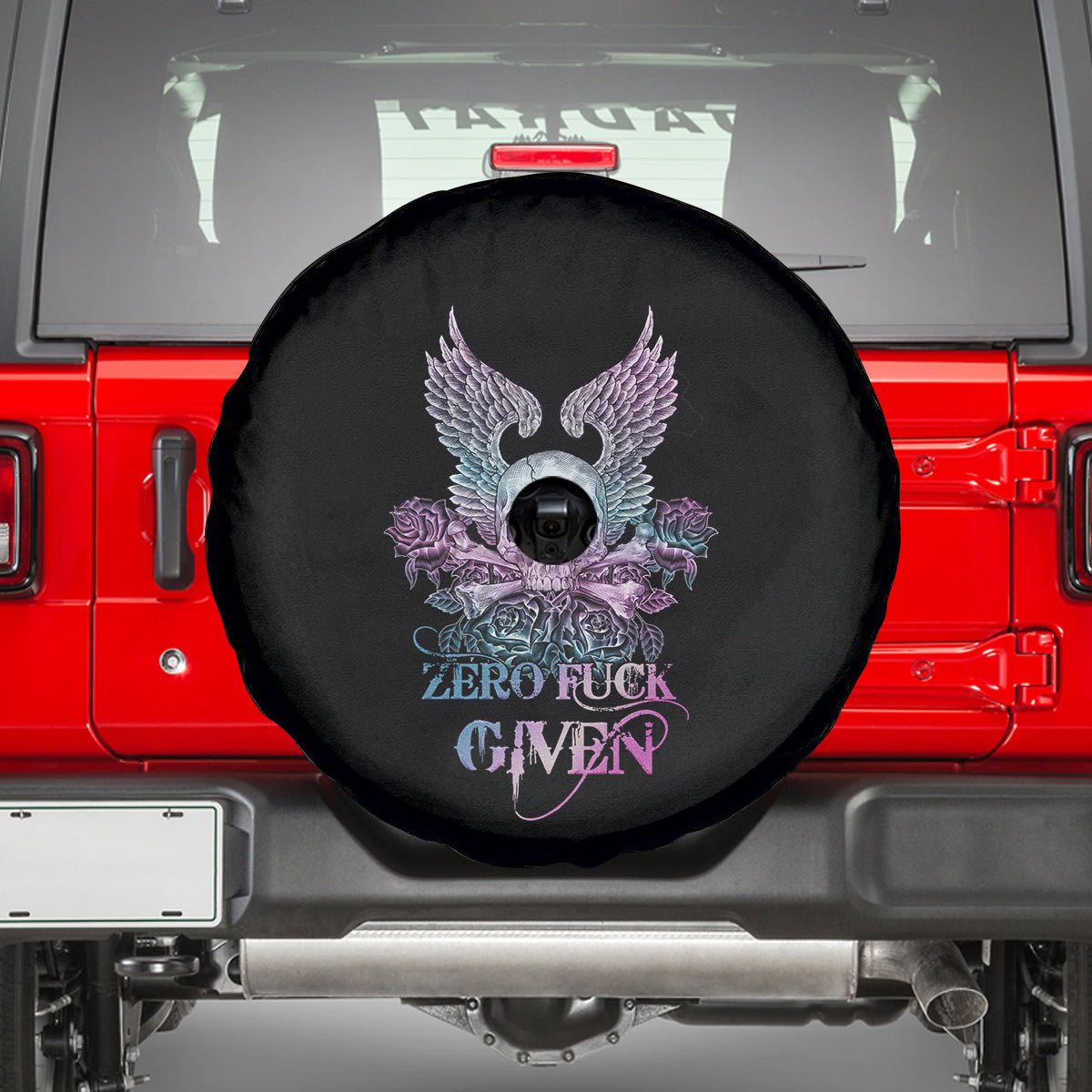Skull Wings Roses - Zero Fuck Given Spare Tire Cover - Wonder Print Shop
