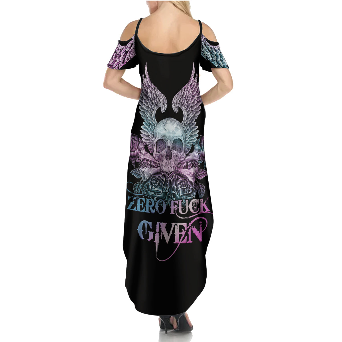 Skull Wings Roses - Zero Fuck Given Summer Maxi Dress - Wonder Print Shop