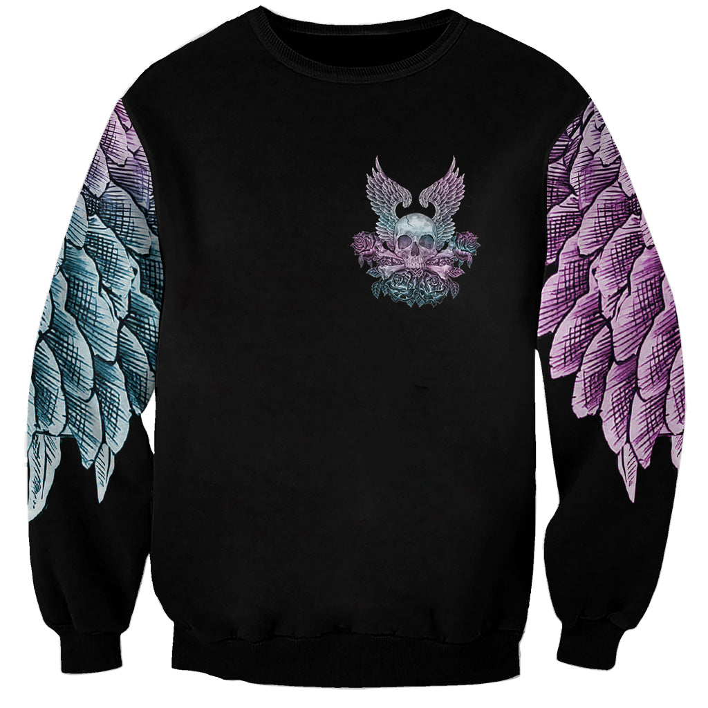 Skull Wings Roses - Zero Fuck Given Sweatshirt - Wonder Print Shop