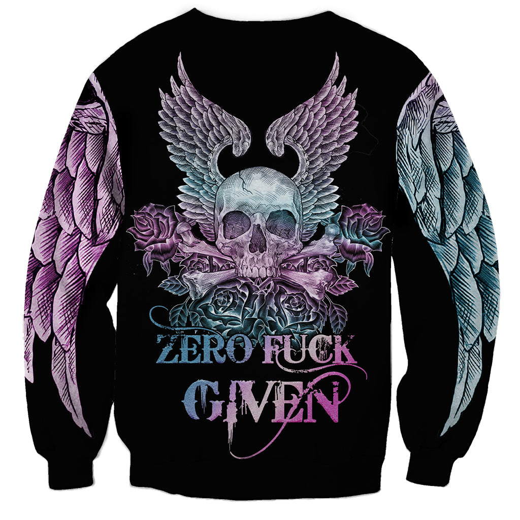 Skull Wings Roses - Zero Fuck Given Sweatshirt - Wonder Print Shop