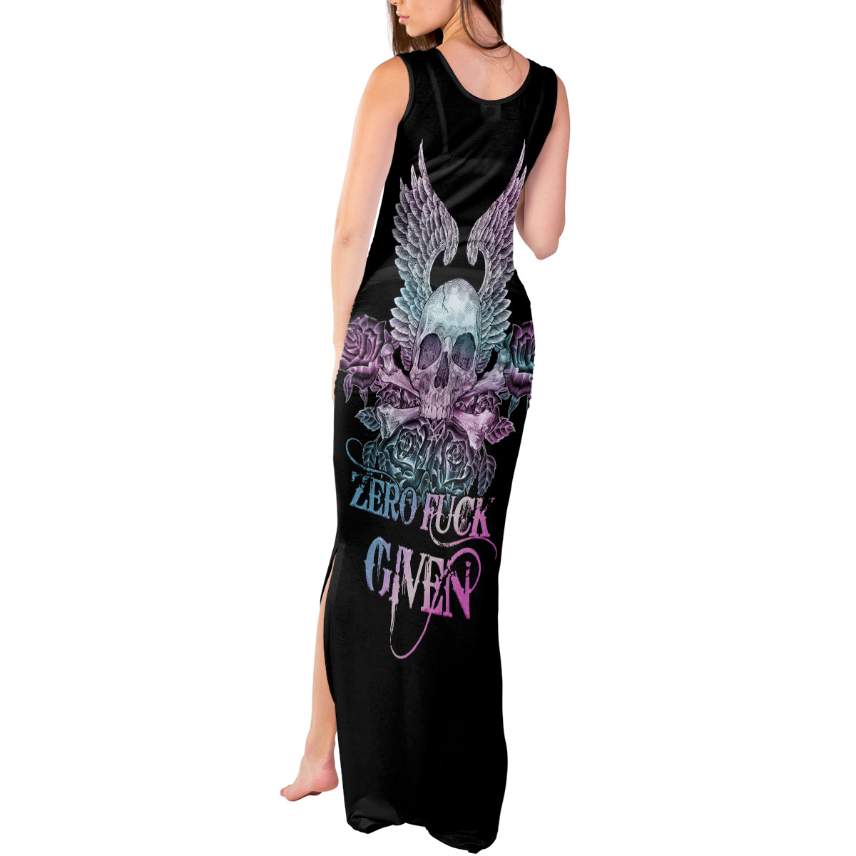 Skull Wings Roses - Zero Fuck Given Tank Maxi Dress - Wonder Print Shop