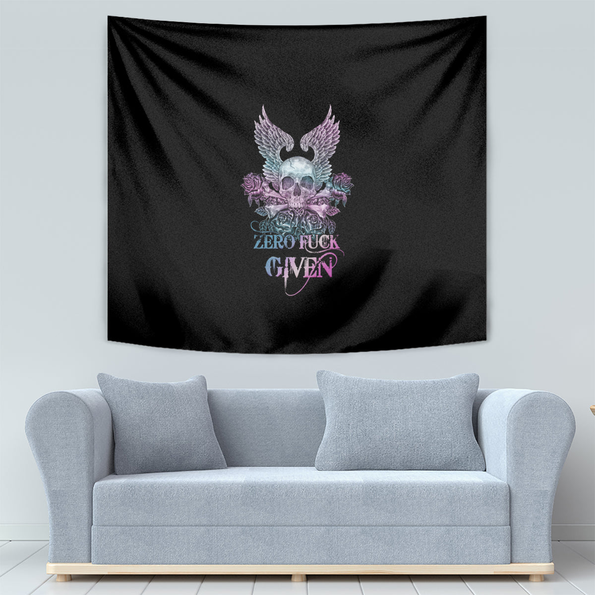 Skull Wings Roses - Zero Fuck Given Tapestry - Wonder Print Shop