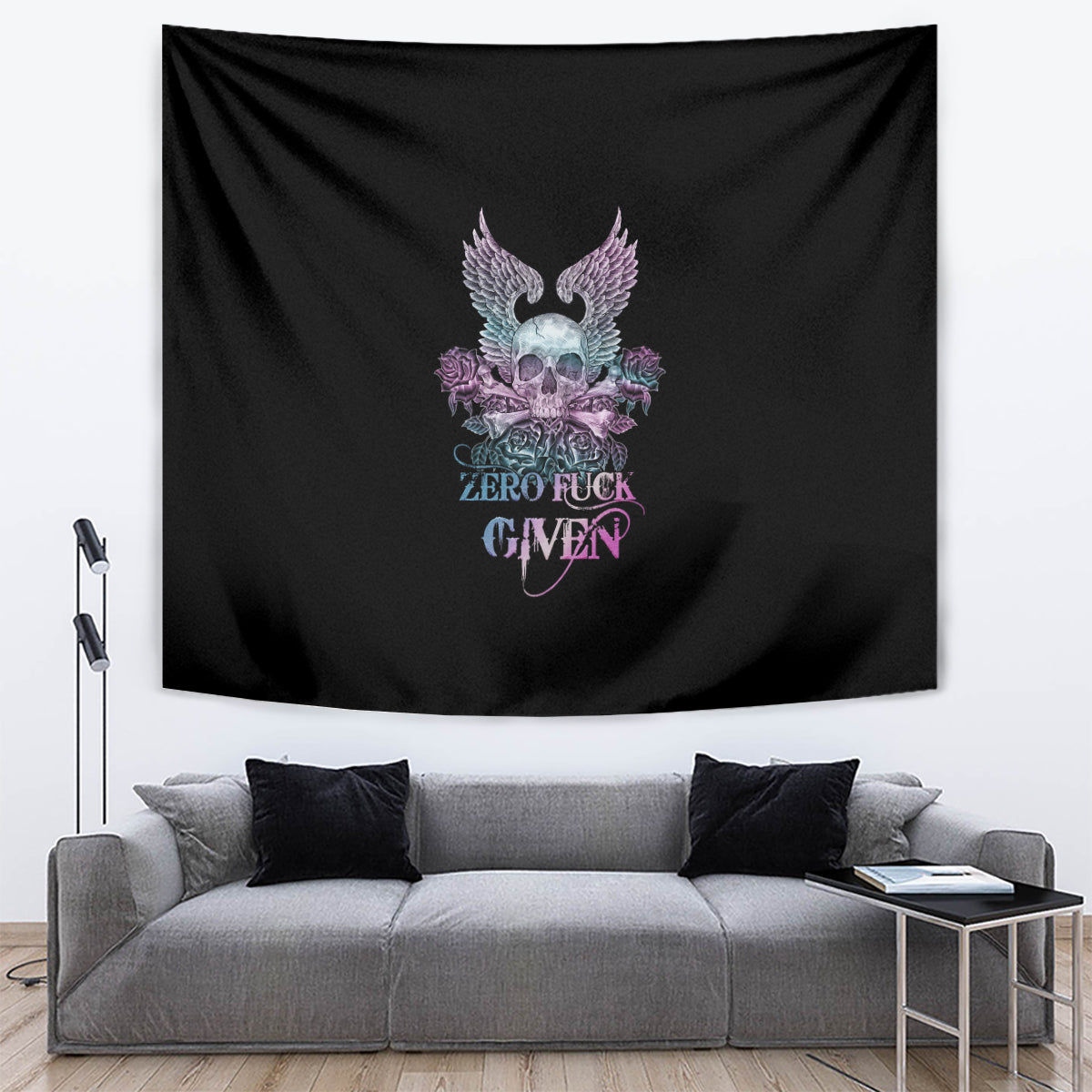 Skull Wings Roses - Zero Fuck Given Tapestry - Wonder Print Shop