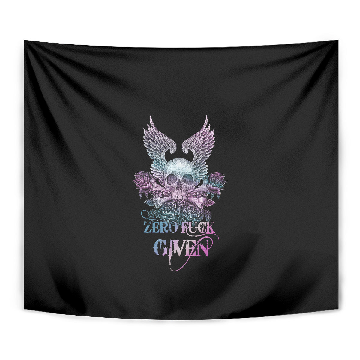 Skull Wings Roses - Zero Fuck Given Tapestry - Wonder Print Shop