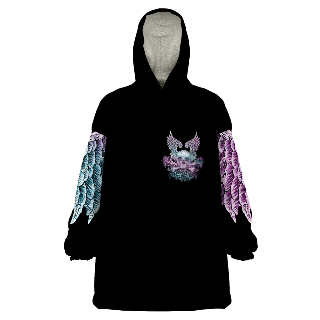 Skull Wings Roses - Zero Fuck Given Wearable Blanket Hoodie - Wonder Print Shop