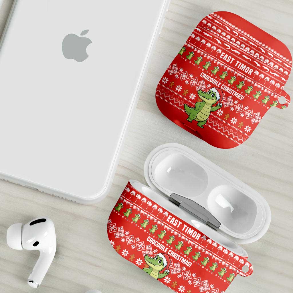 East Timor Christmas AirPods Case with Santa Crocodile Gingerbread Palm Trees and Red Holiday - Wonder Print Shop