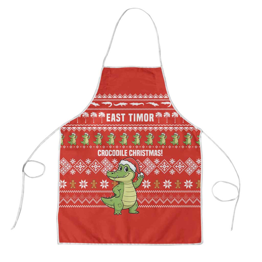 East Timor Christmas Apron with Santa Crocodile Gingerbread Palm Trees and Red Holiday - Wonder Print Shop