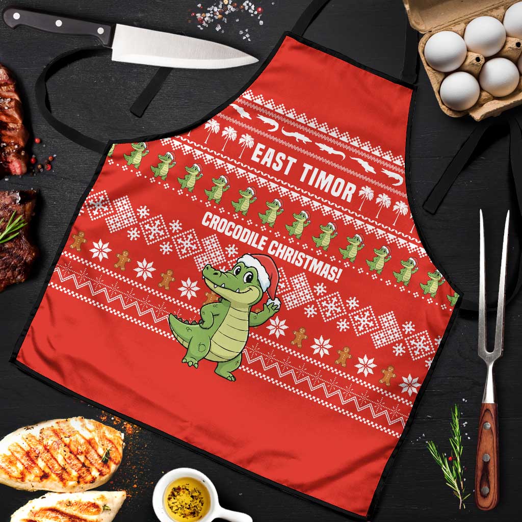 East Timor Christmas Apron with Santa Crocodile Gingerbread Palm Trees and Red Holiday - Wonder Print Shop