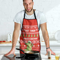 East Timor Christmas Apron with Santa Crocodile Gingerbread Palm Trees and Red Holiday - Wonder Print Shop