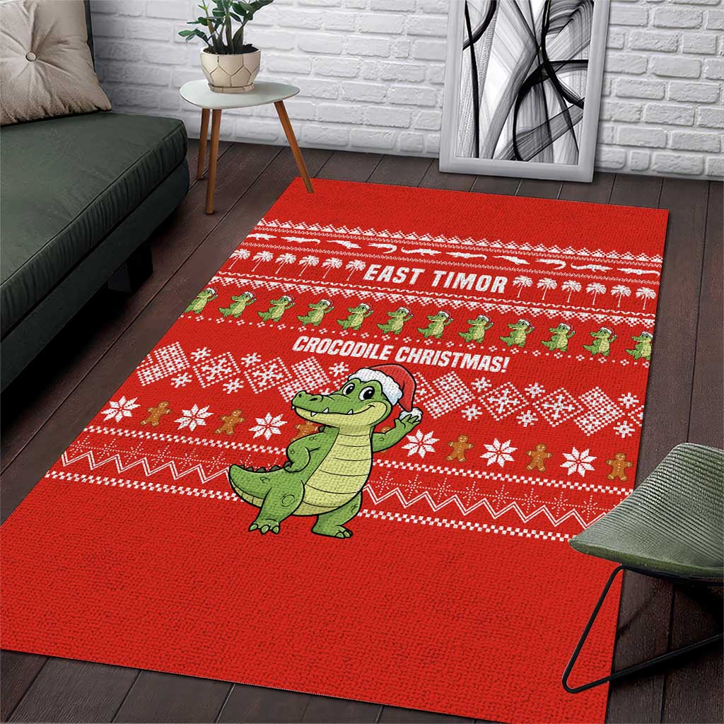 East Timor Christmas Area Rug with Santa Crocodile Gingerbread Palm Trees and Red Holiday - Wonder Print Shop