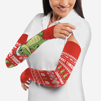 East Timor Christmas Arm Sleeves with Santa Crocodile Gingerbread Palm Trees and Red Holiday - Wonder Print Shop