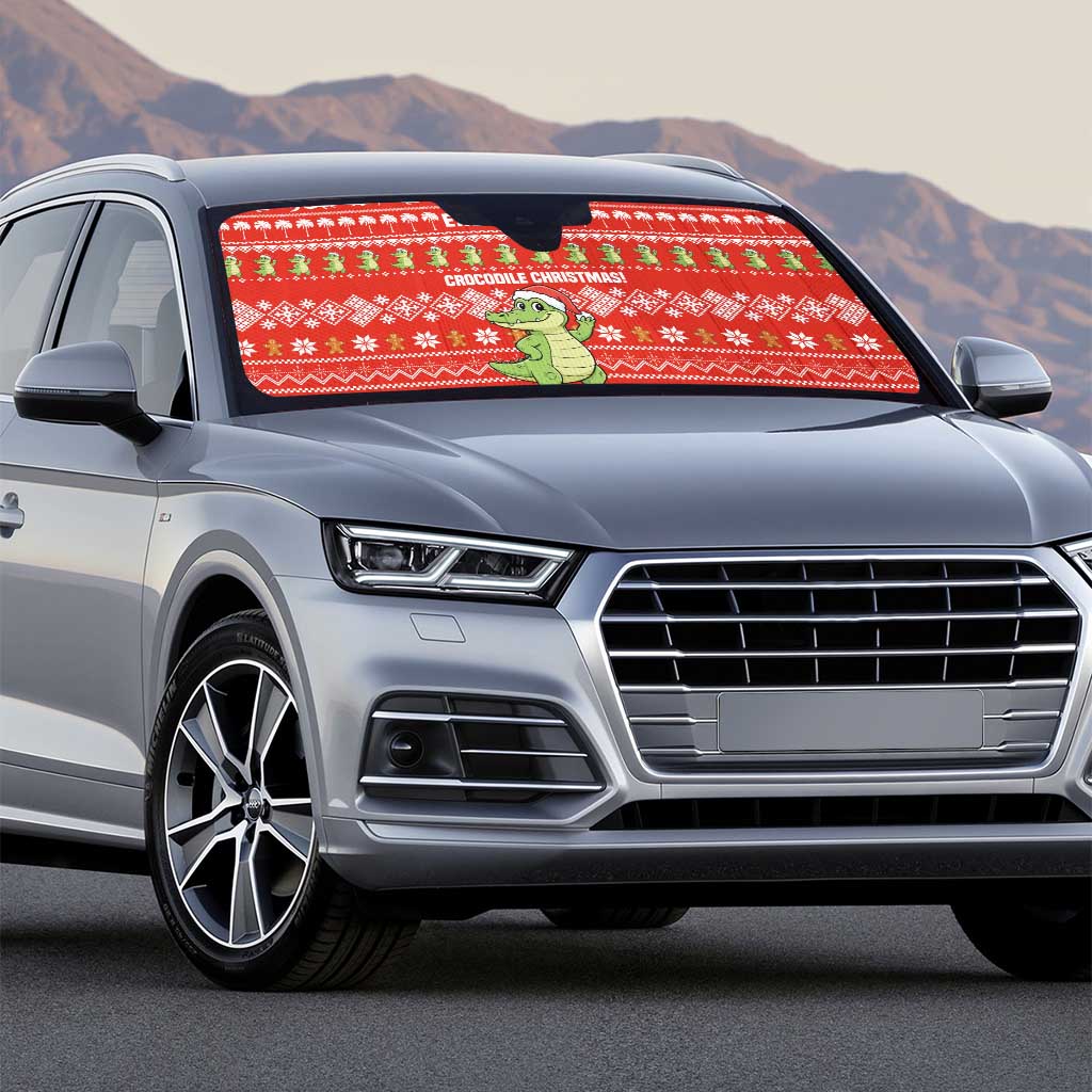 East Timor Christmas Auto Sun Shade with Santa Crocodile Gingerbread Palm Trees and Red Holiday - Wonder Print Shop