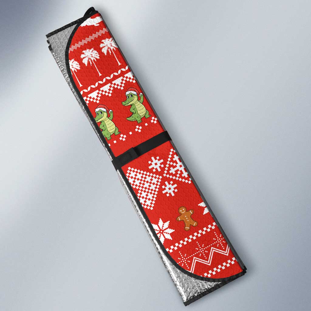 East Timor Christmas Auto Sun Shade with Santa Crocodile Gingerbread Palm Trees and Red Holiday - Wonder Print Shop