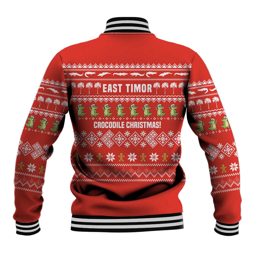 East Timor Christmas Baseball Jacket with Santa Crocodile Gingerbread Palm Trees and Red Holiday - Wonder Print Shop