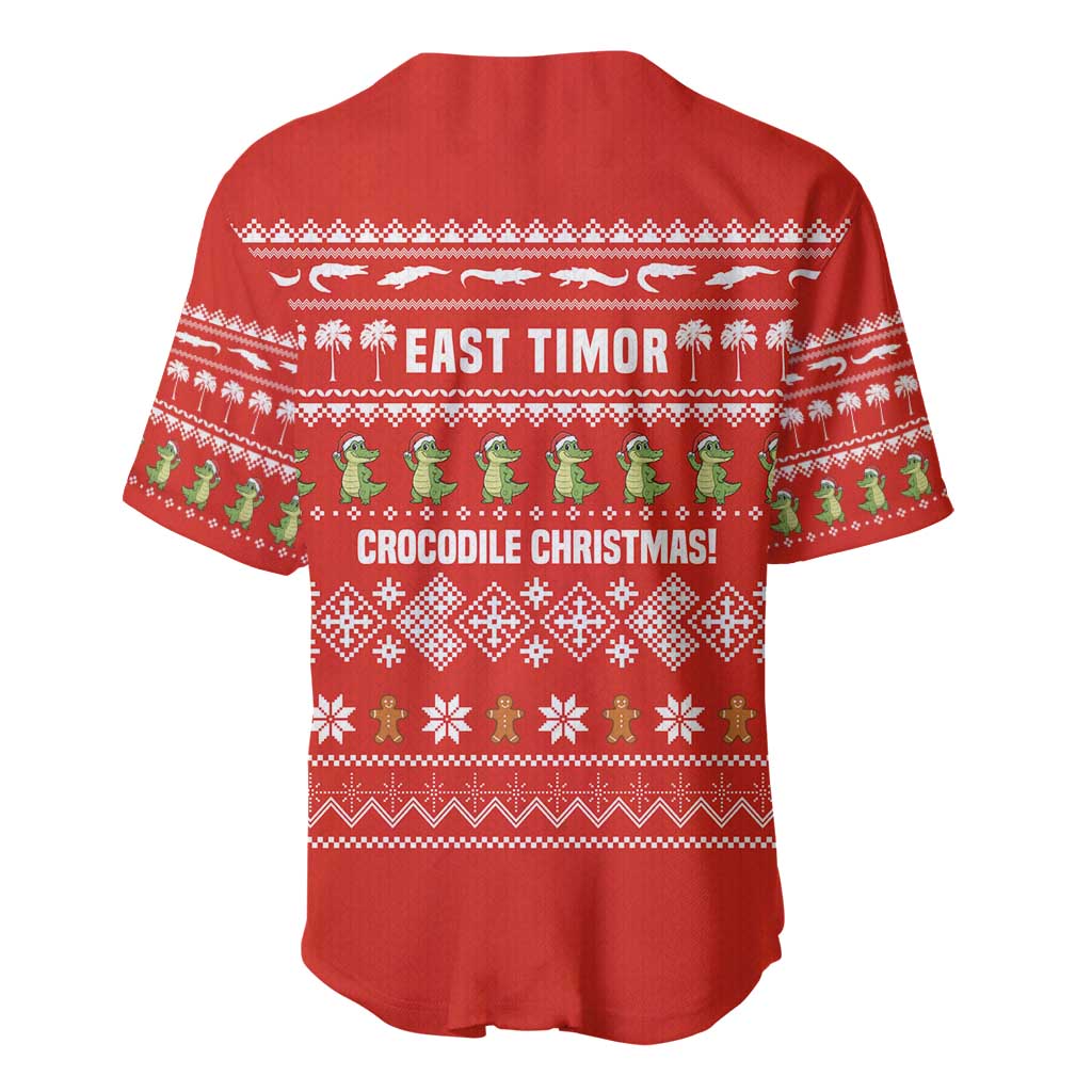 East Timor Christmas Baseball Jersey with Santa Crocodile Gingerbread Palm Trees and Red Holiday - Wonder Print Shop