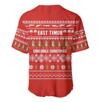 East Timor Christmas Baseball Jersey with Santa Crocodile Gingerbread Palm Trees and Red Holiday - Wonder Print Shop
