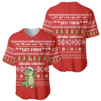 East Timor Christmas Baseball Jersey with Santa Crocodile Gingerbread Palm Trees and Red Holiday - Wonder Print Shop