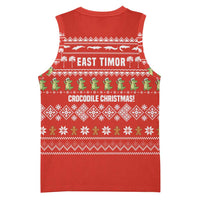 East Timor Christmas Basketball Jersey with Santa Crocodile Gingerbread Palm Trees and Red Holiday - Wonder Print Shop